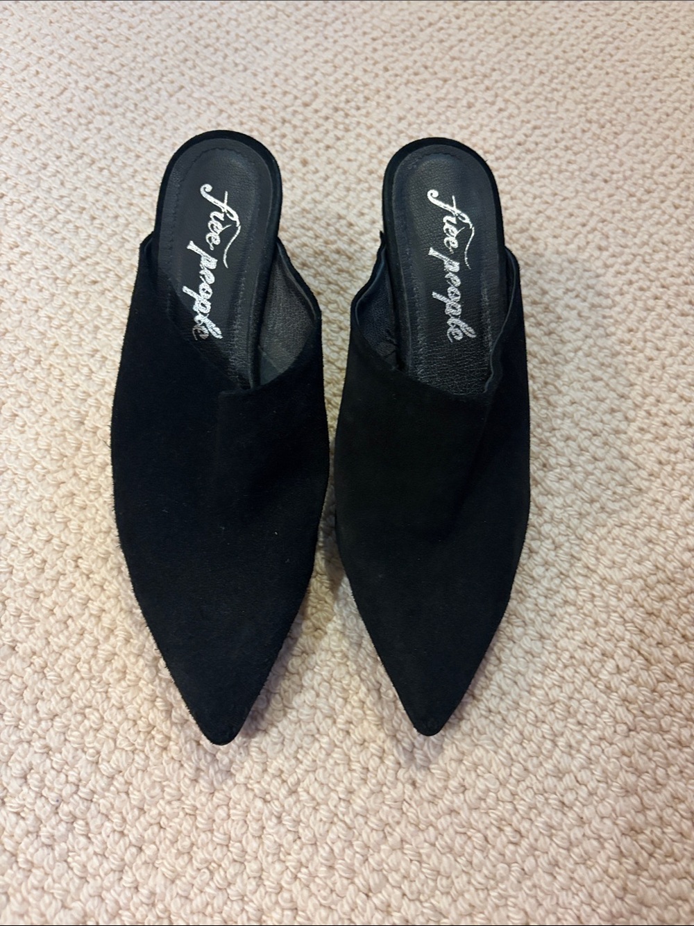 Free People Black Pointed Slip-On Mules